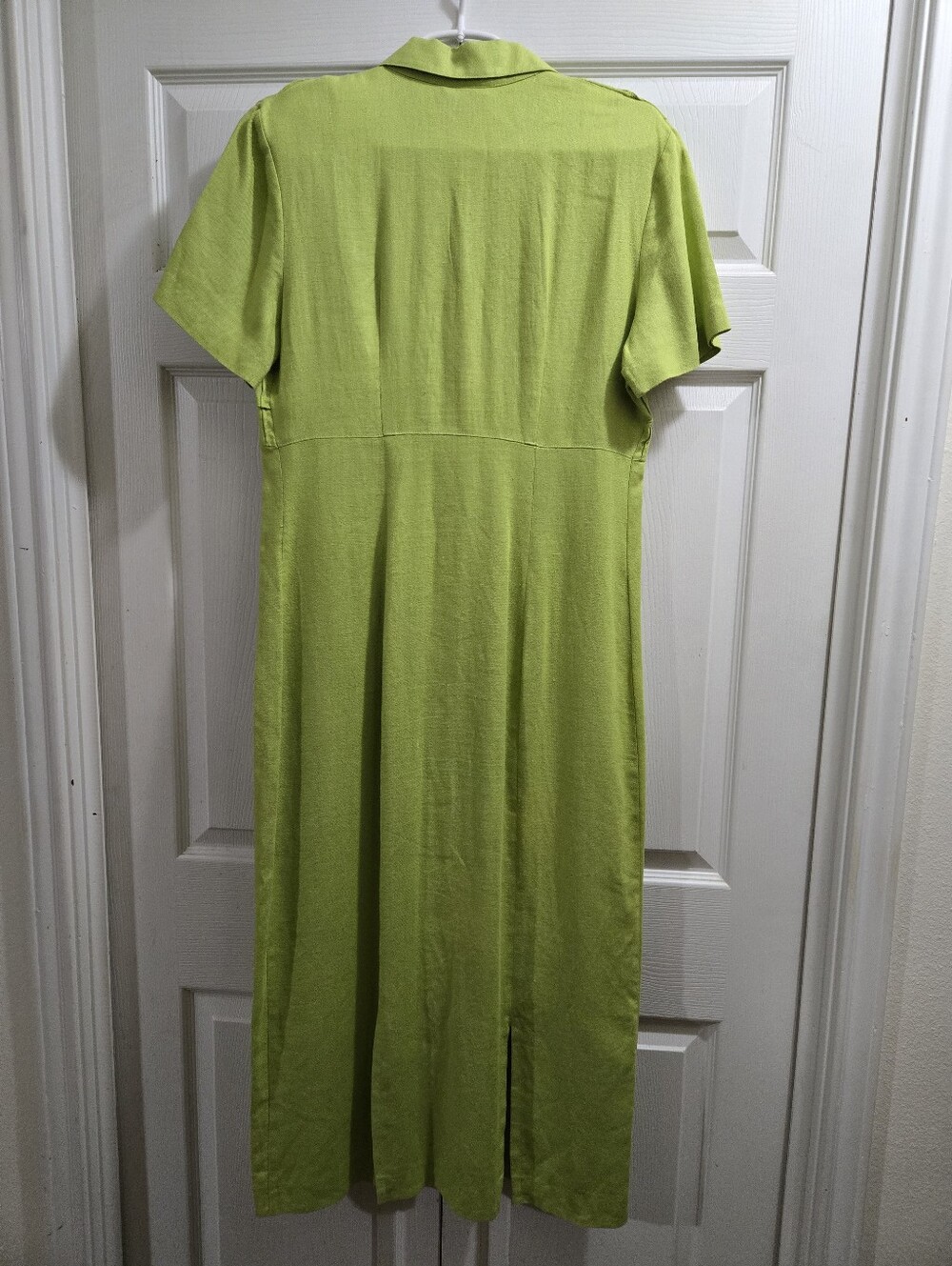 Misty Lane Lime Short-Sleeve Button-Front Maxi Linen Blend Pintuck Dress, Sz: 10 - Picture 3 of 16
